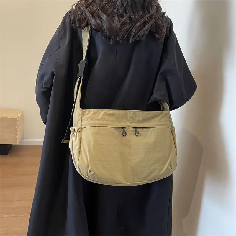 Waterproof Nylon Messenger Bag Olive Green Large Capacity - Image 6