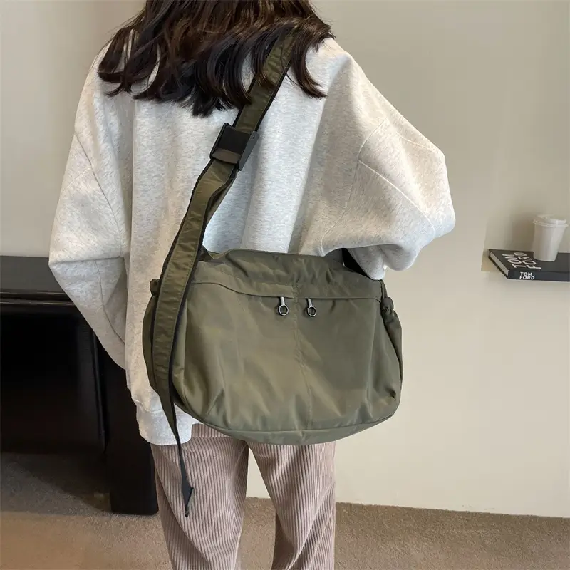 Waterproof Nylon Messenger Bag Olive Green Large Capacity - Image 8
