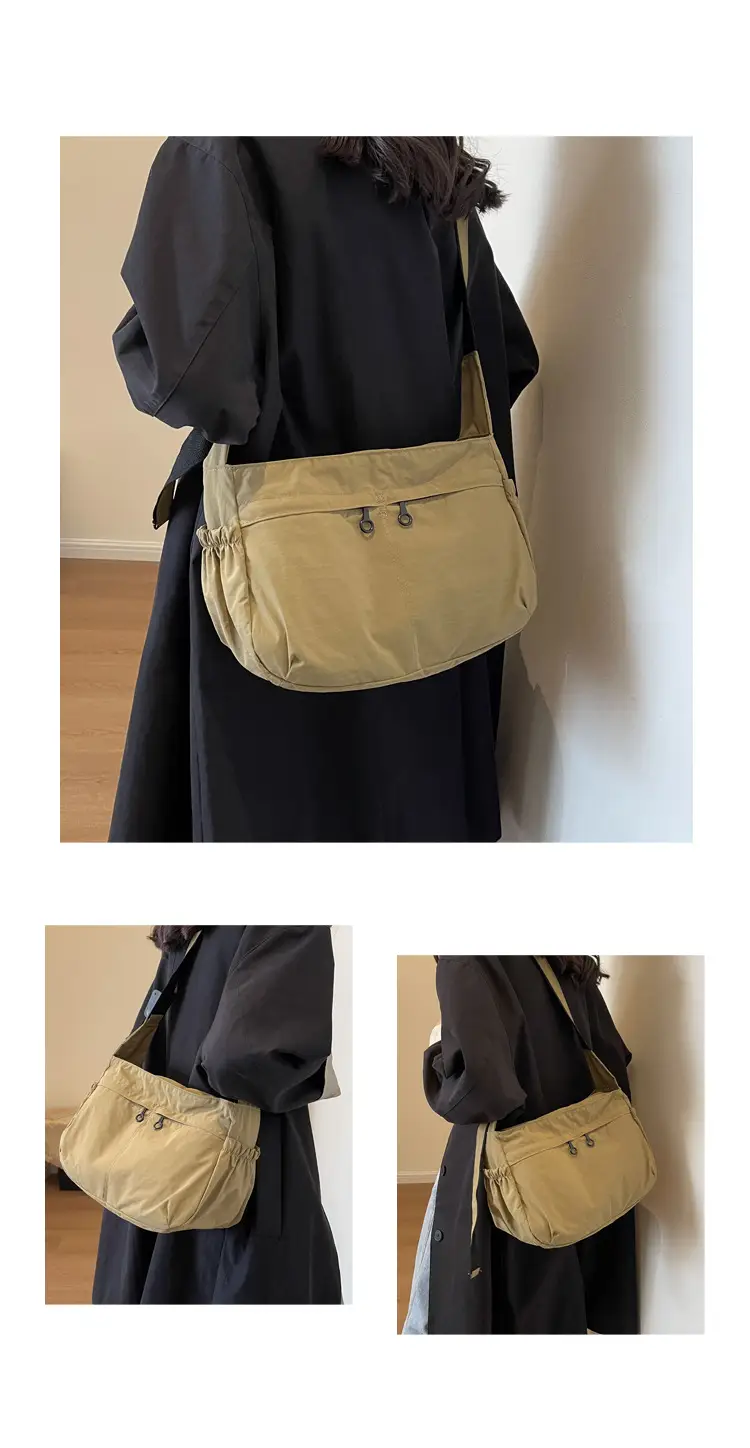 Waterproof Nylon Messenger Bag Olive Green Large Capacity — feature 10