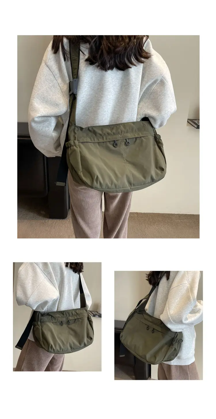 Waterproof Nylon Messenger Bag Olive Green Large Capacity — feature 11
