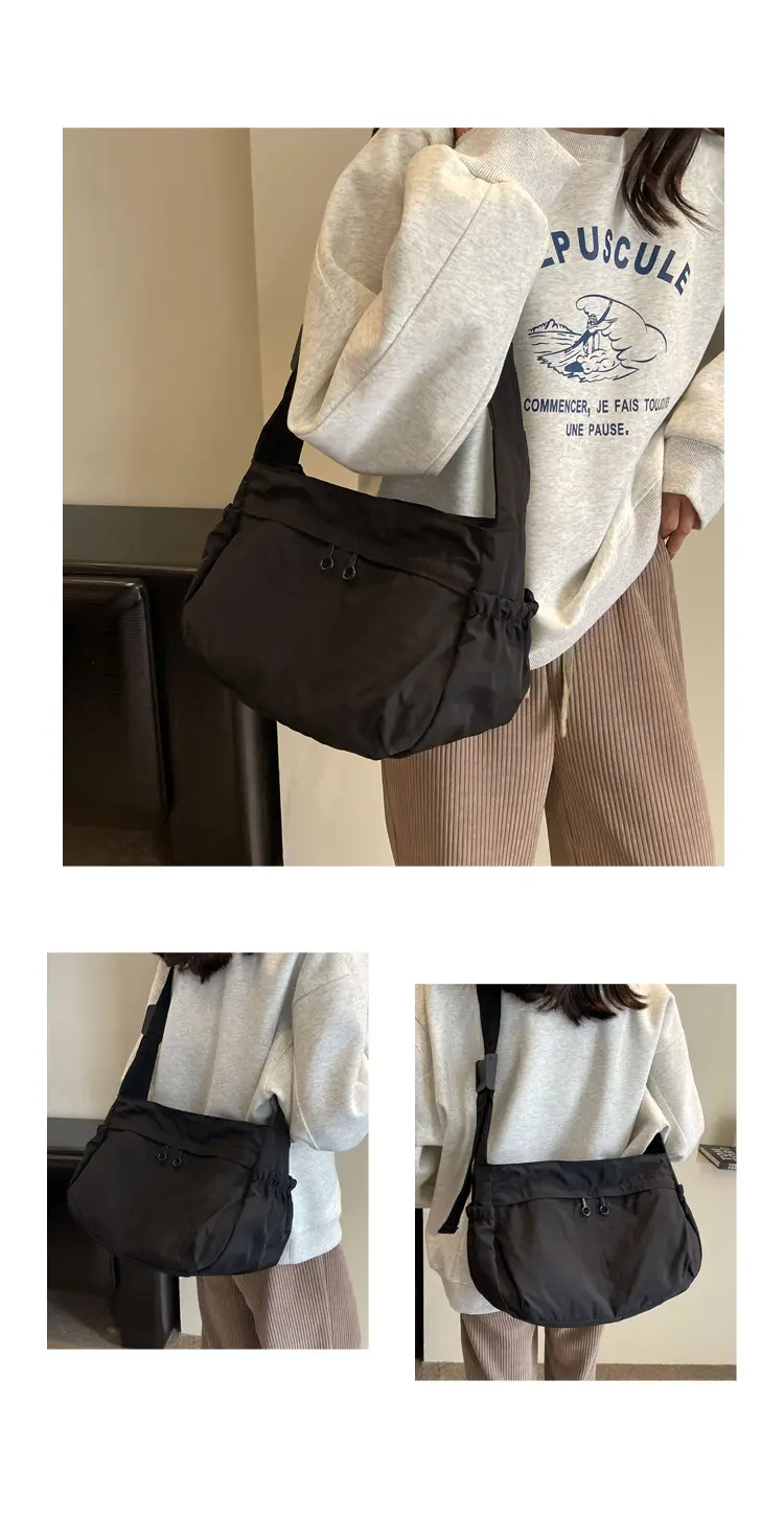 Waterproof Nylon Messenger Bag Olive Green Large Capacity — feature 12