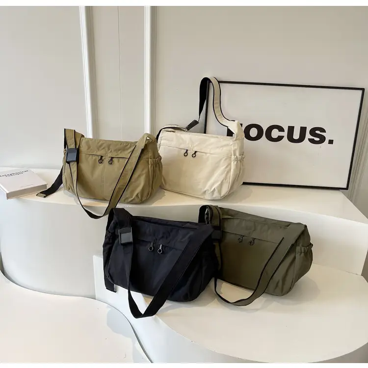 Waterproof Nylon Messenger Bag Olive Green Large Capacity — feature 13