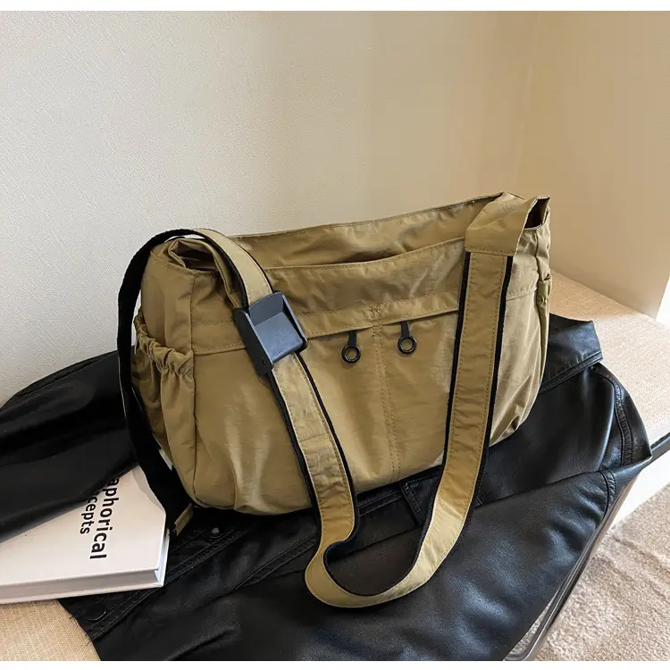 Waterproof Nylon Messenger Bag Olive Green Large Capacity — feature 16
