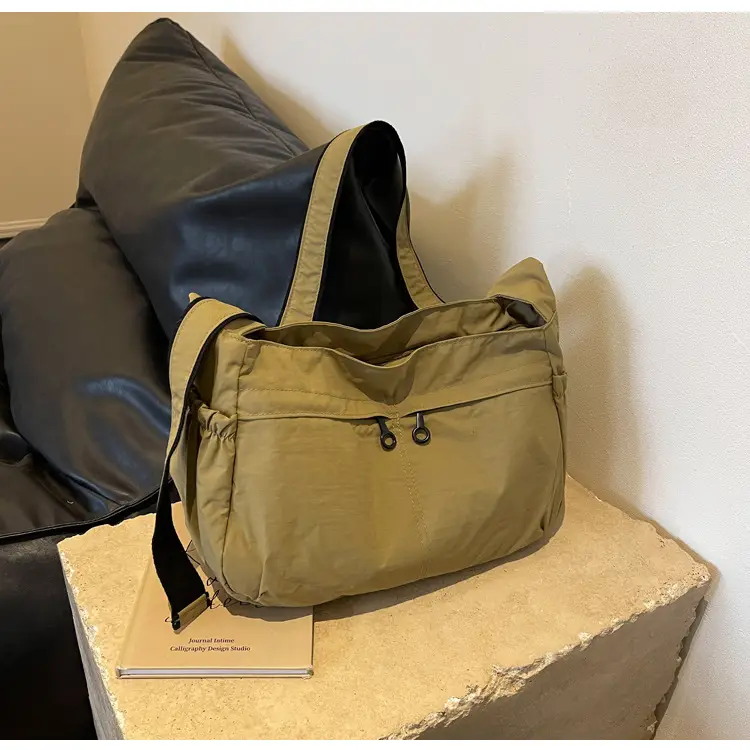 Waterproof Nylon Messenger Bag Olive Green Large Capacity — feature 17