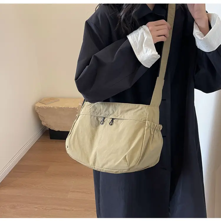 Waterproof Nylon Messenger Bag Olive Green Large Capacity — feature 24