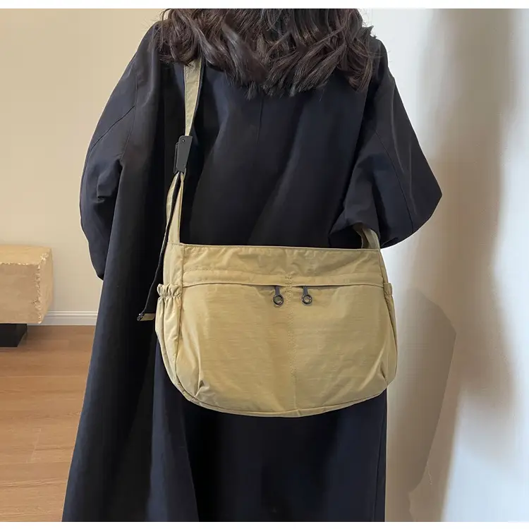 Waterproof Nylon Messenger Bag Olive Green Large Capacity — feature 25