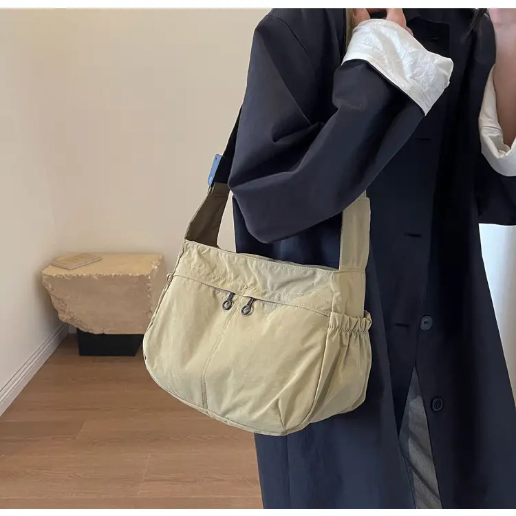 Waterproof Nylon Messenger Bag Olive Green Large Capacity — feature 27
