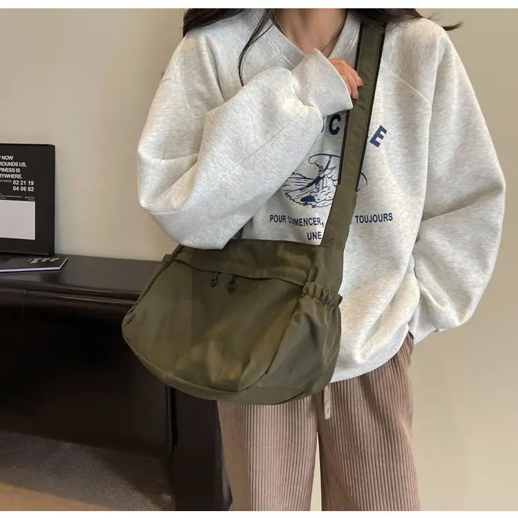 Waterproof Nylon Messenger Bag Olive Green Large Capacity — feature 30