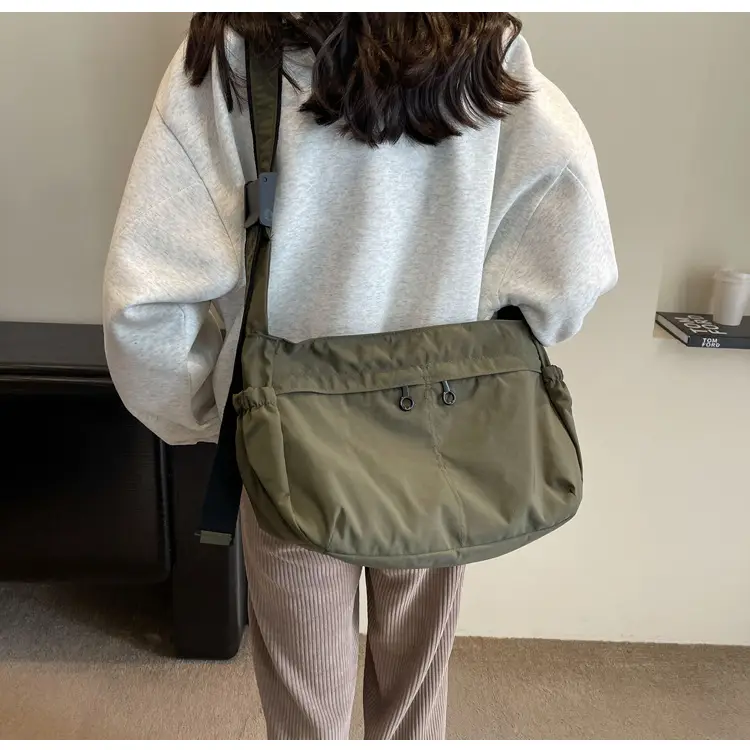Waterproof Nylon Messenger Bag Olive Green Large Capacity — feature 31