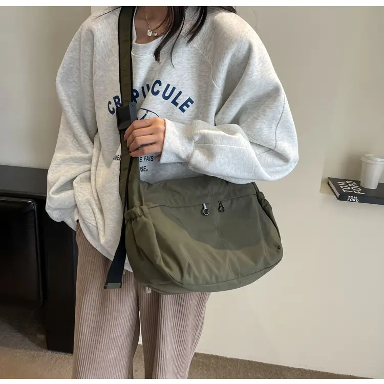 Waterproof Nylon Messenger Bag Olive Green Large Capacity — feature 32