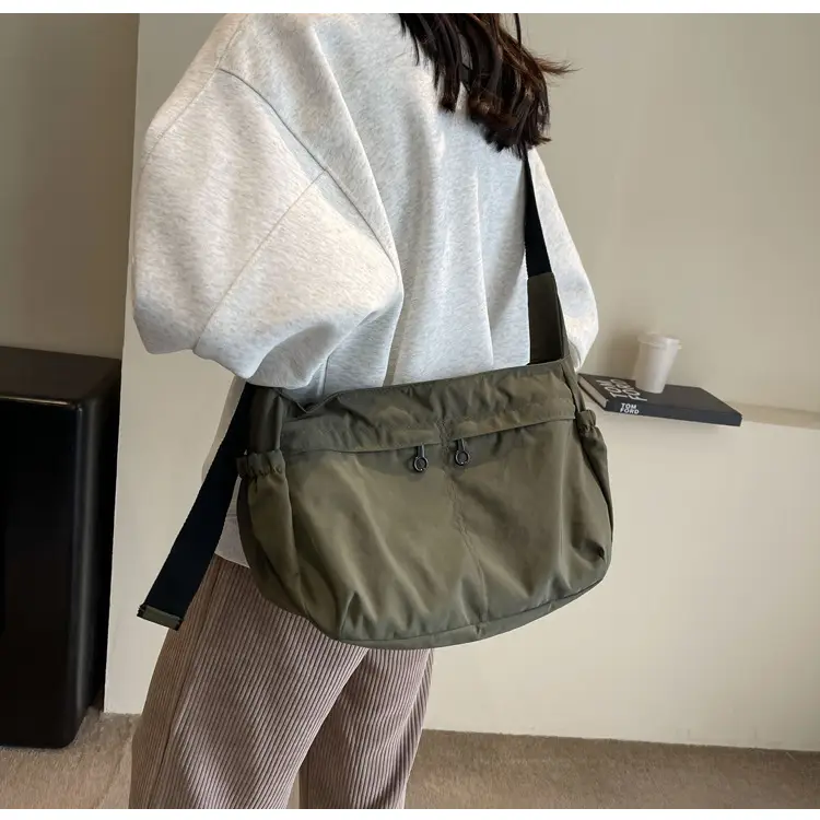 Waterproof Nylon Messenger Bag Olive Green Large Capacity — feature 33