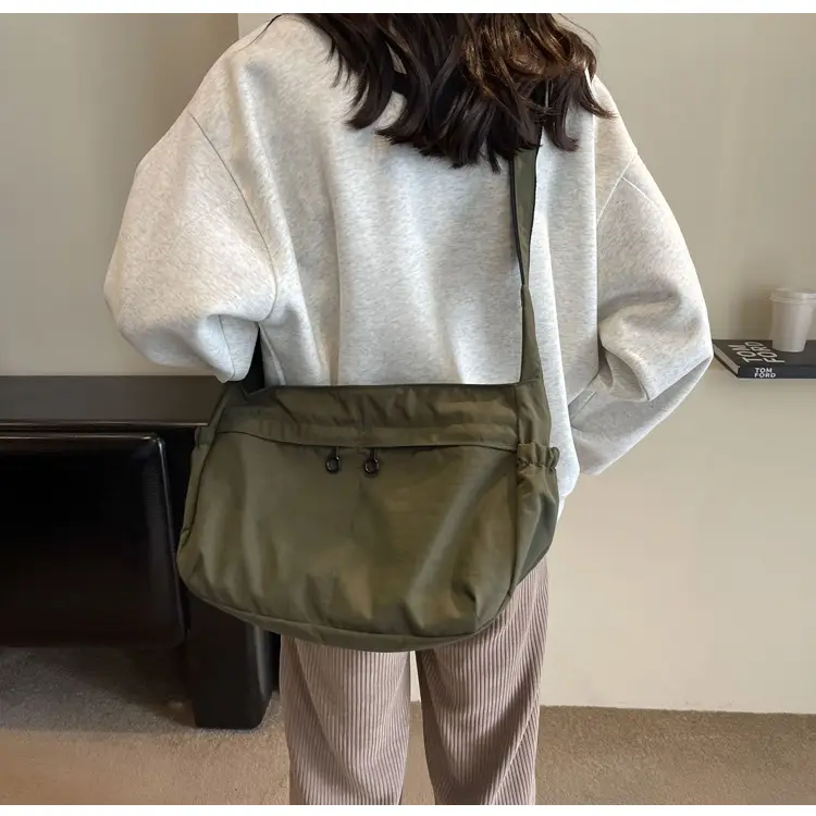 Waterproof Nylon Messenger Bag Olive Green Large Capacity — feature 34