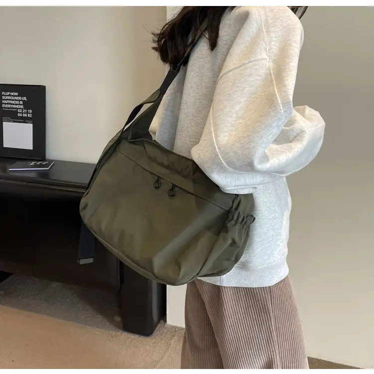 Waterproof Nylon Messenger Bag Olive Green Large Capacity — feature 35