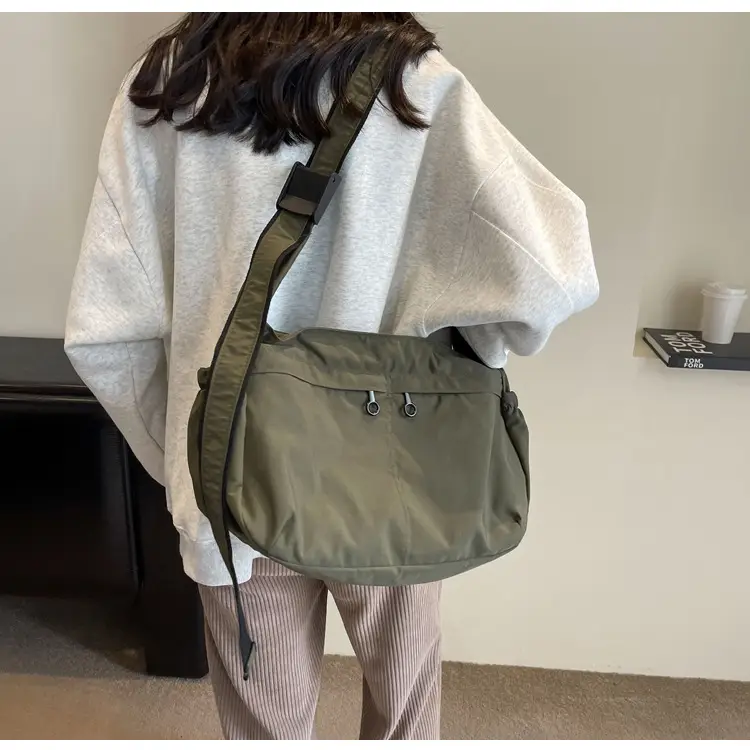 Waterproof Nylon Messenger Bag Olive Green Large Capacity — feature 36