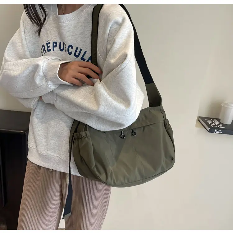 Waterproof Nylon Messenger Bag Olive Green Large Capacity — feature 37