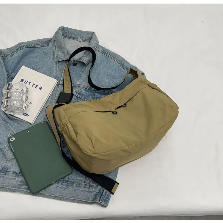 Waterproof Nylon Messenger Bag Olive Green Large Capacity — feature 47