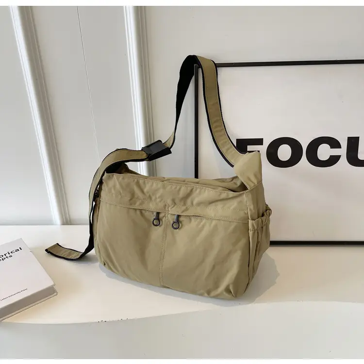Waterproof Nylon Messenger Bag Olive Green Large Capacity — feature 48