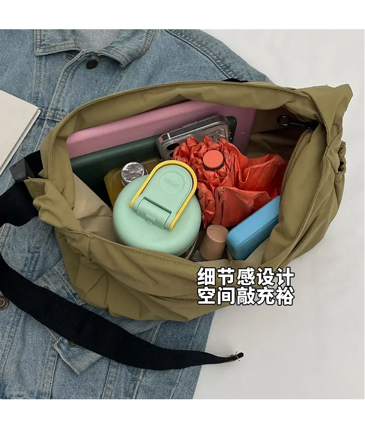 Waterproof Nylon Messenger Bag Olive Green Large Capacity — feature 7