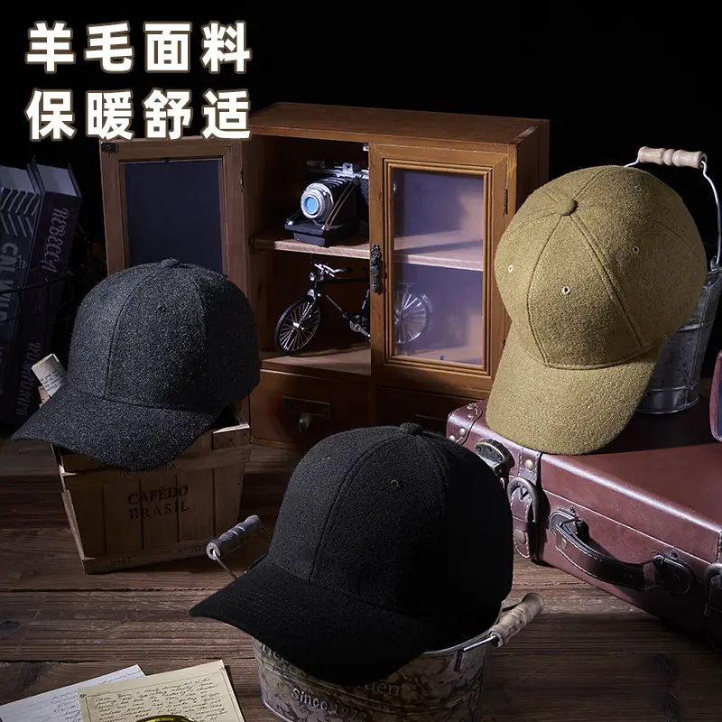 Men Wool Peaked Cap Warm Casual Large Beige - Image 4