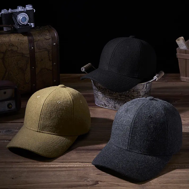 Men Wool Peaked Cap Warm Casual Large Beige - Image 5