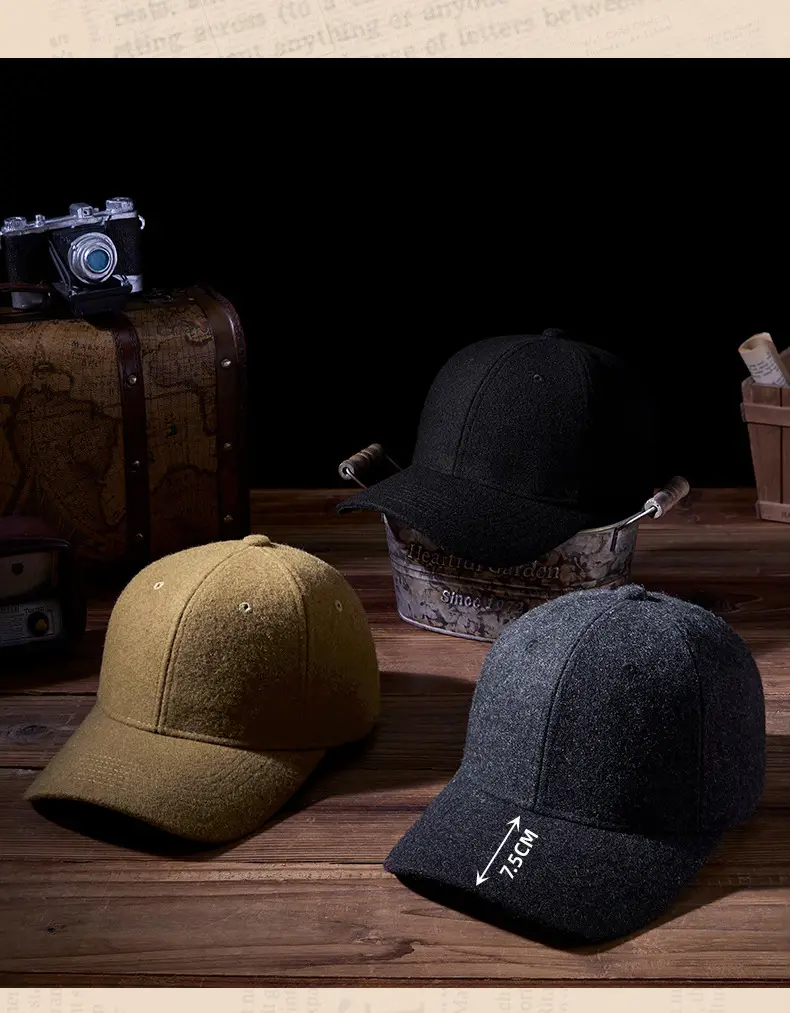 Men Wool Peaked Cap Warm Casual Large Beige — feature 10