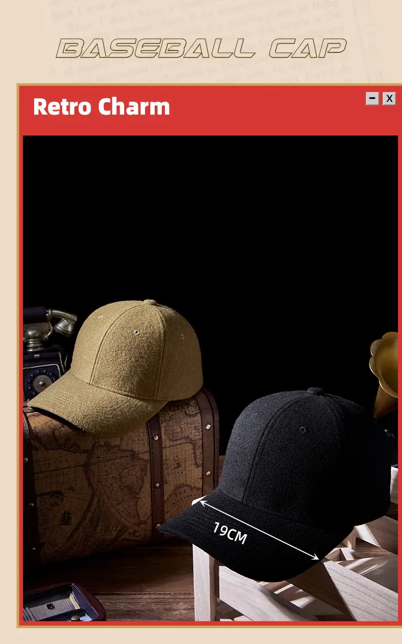 Men Wool Peaked Cap Warm Casual Large Beige — feature 12