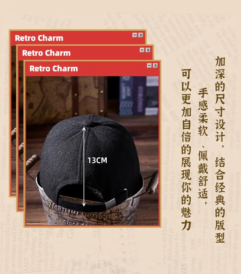 Men Wool Peaked Cap Warm Casual Large Beige — feature 13