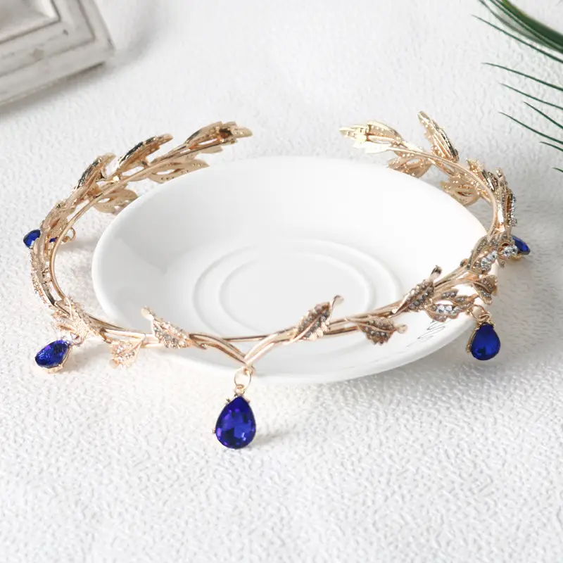 Korean Bridal Hair Crown with Emerald Crystals - Image 10