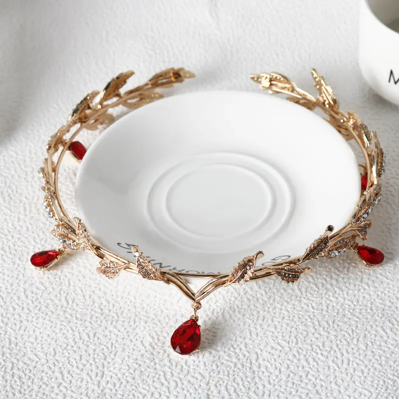 Korean Bridal Hair Crown with Emerald Crystals - Image 11