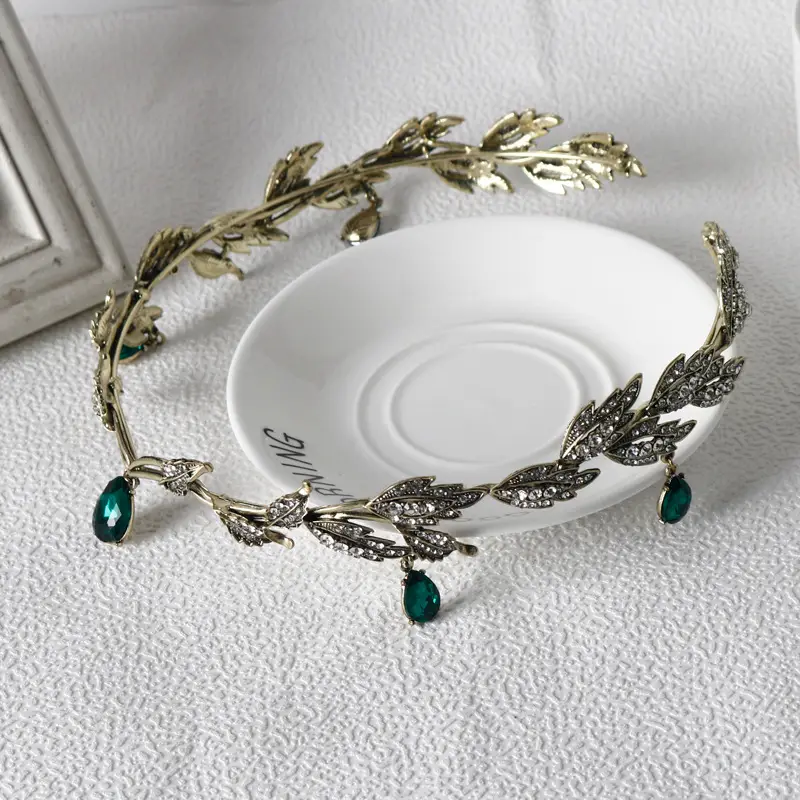 Korean Bridal Hair Crown with Emerald Crystals — feature 17