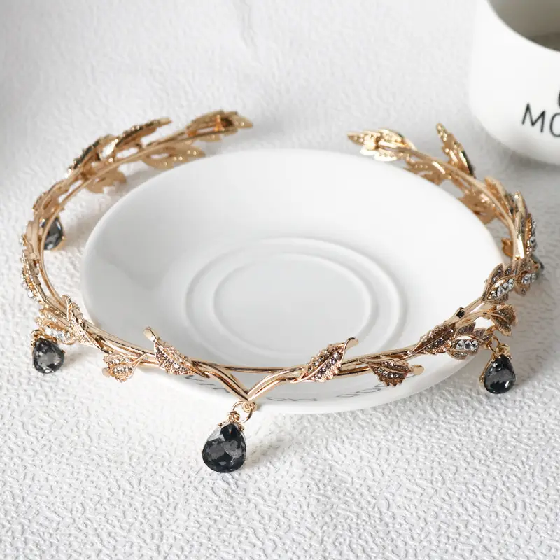 Korean Bridal Hair Crown with Emerald Crystals - Image 6