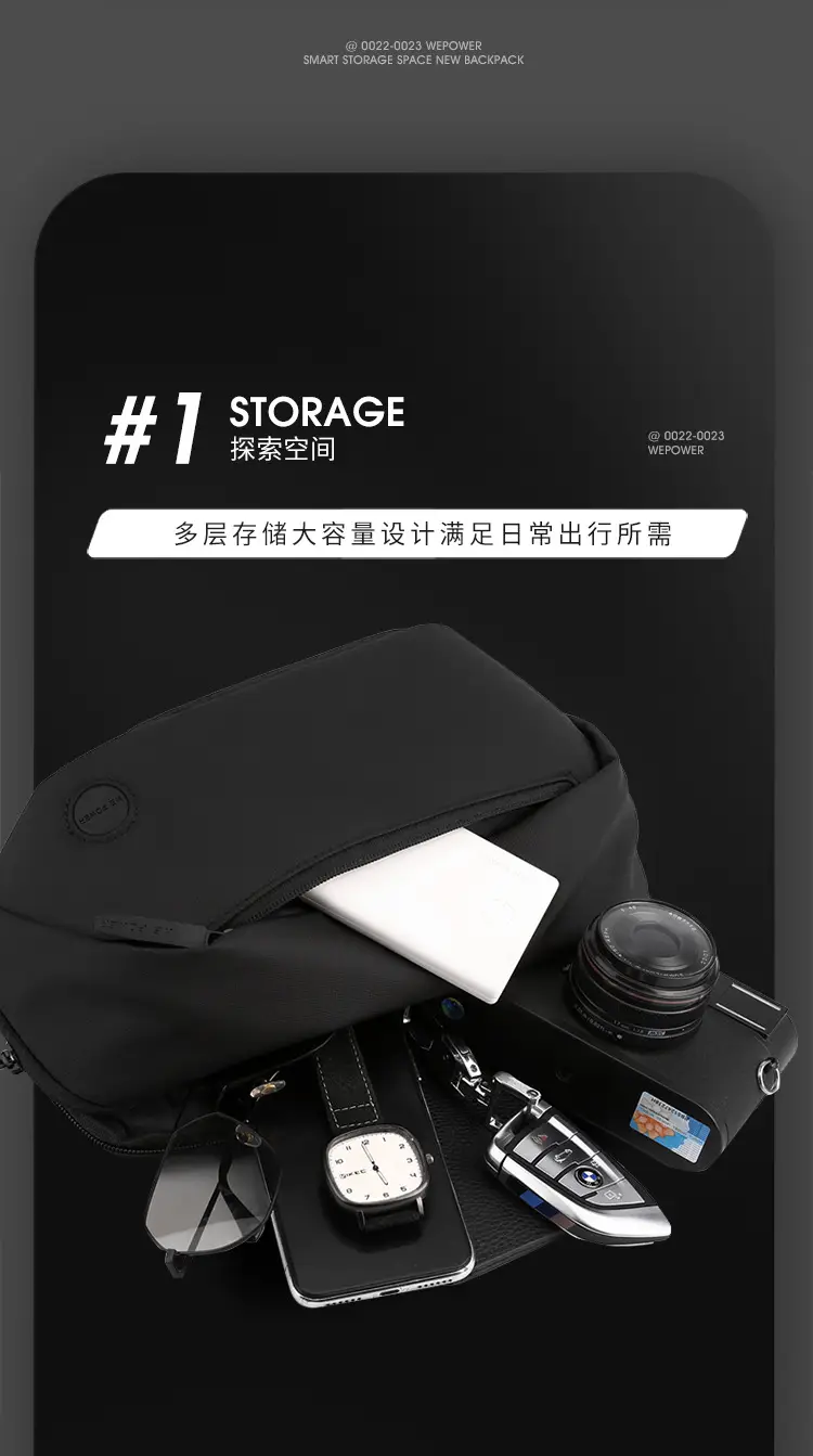 Men's Black Multi-Functional Waist Bag with Camera & Tablet — feature 7