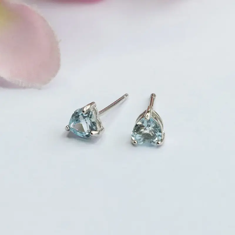Ice Blue Gemstone Heart Earrings S925 Silver - Image 3