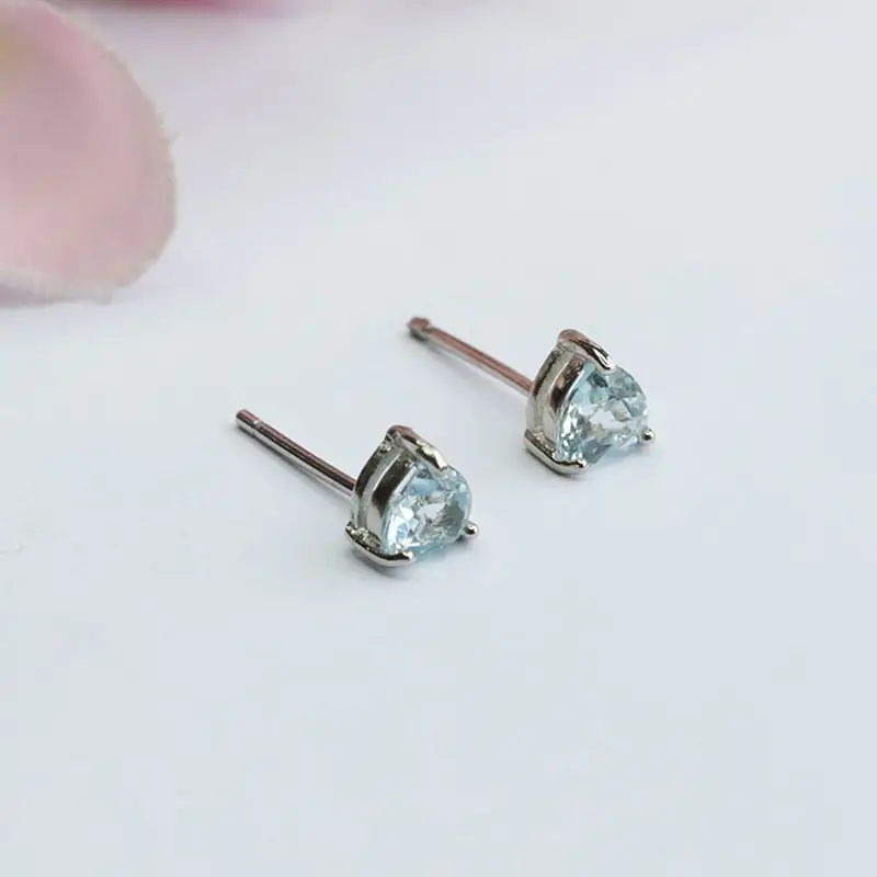 Ice Blue Gemstone Heart Earrings S925 Silver - Image 4