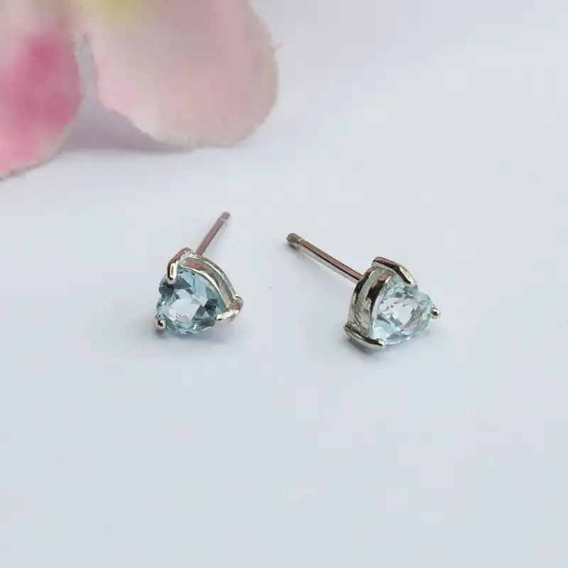 Ice Blue Gemstone Heart Earrings S925 Silver - Image 5