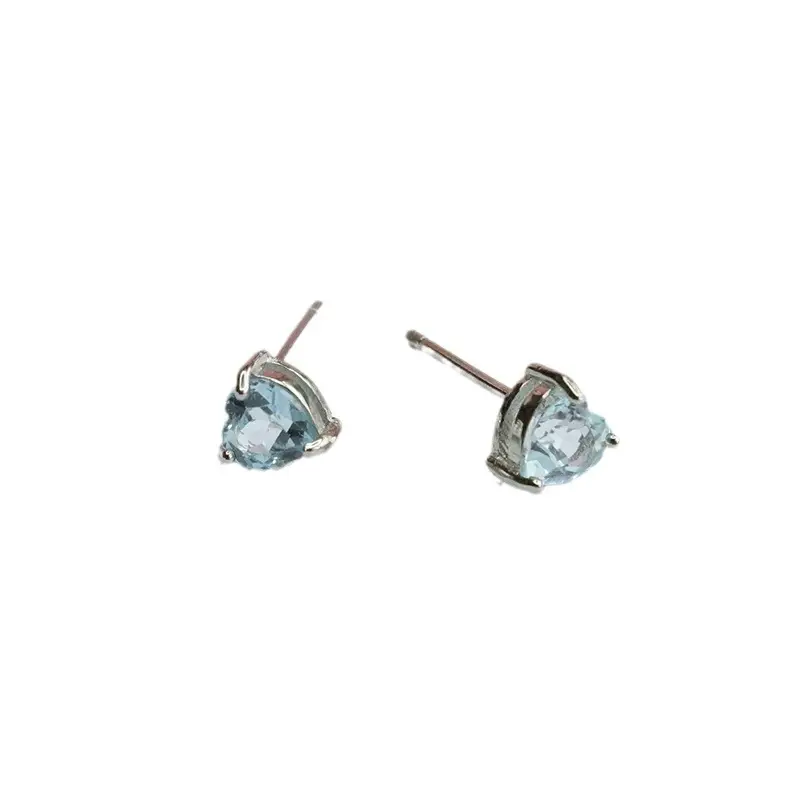 Ice Blue Gemstone Heart Earrings S925 Silver - Image 6
