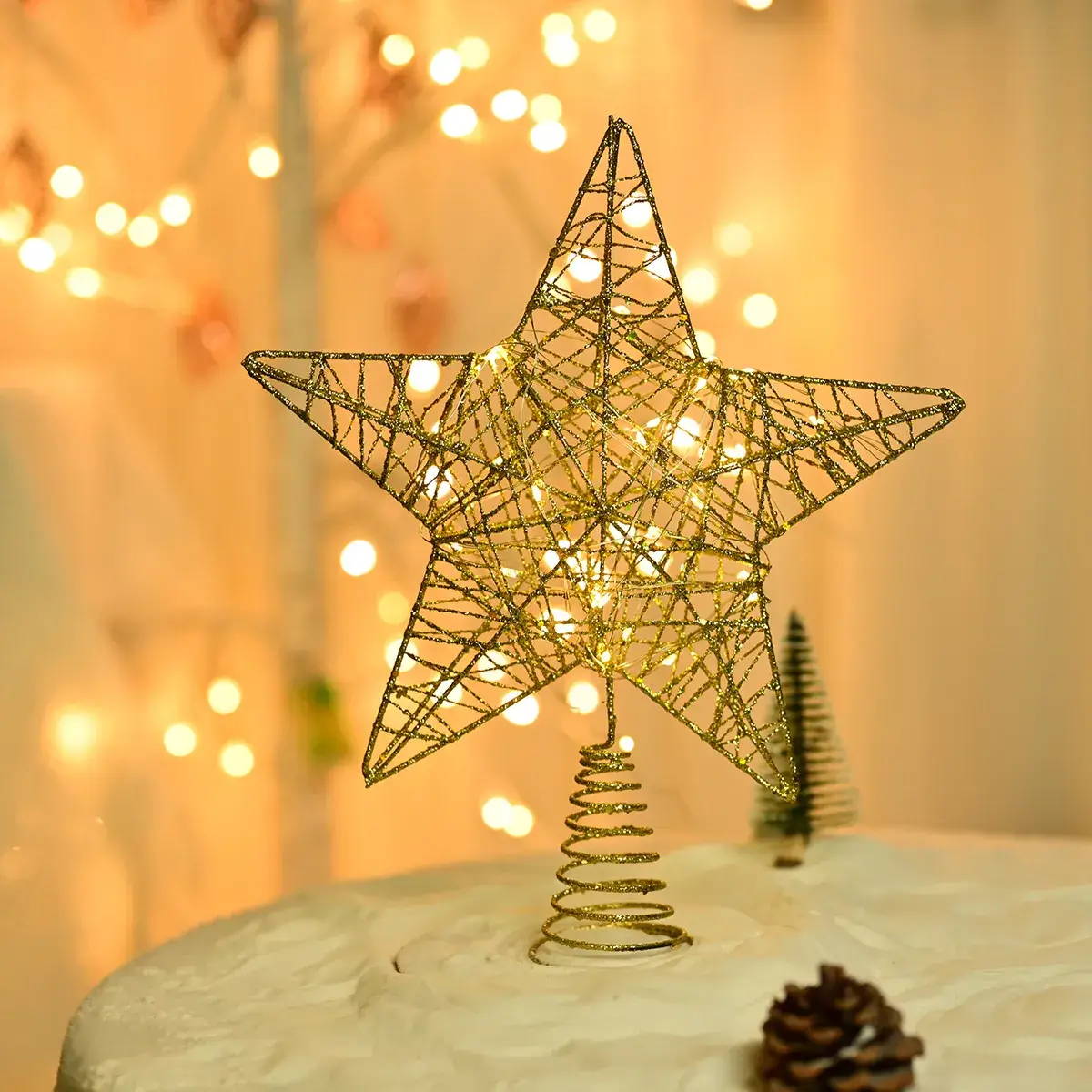 Golden 5-Pointed Star Christmas Tree Decoration