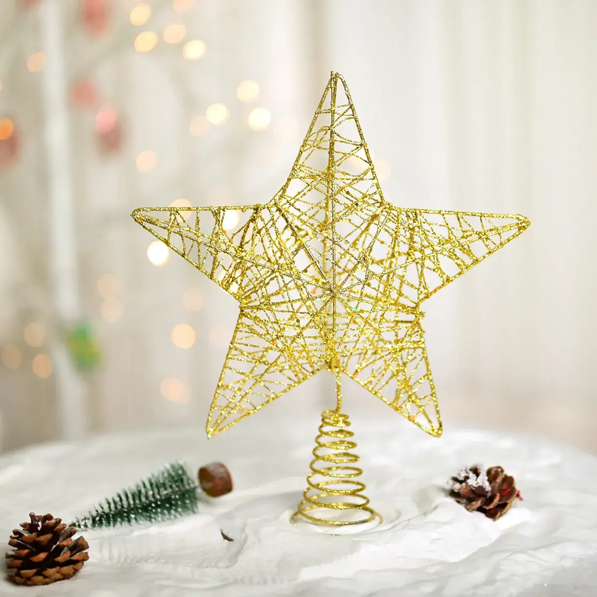 Golden 5-Pointed Star Christmas Tree Decoration