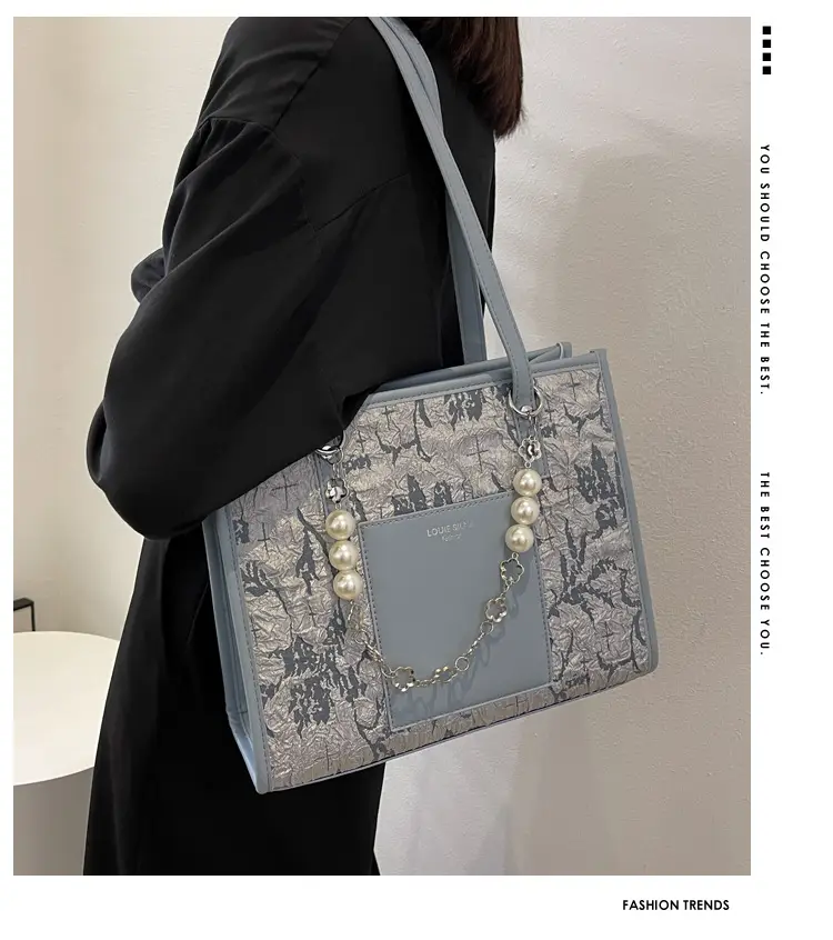 Pearl Chain Shoulder Bag for Women with Pearl Embroidery — feature 1