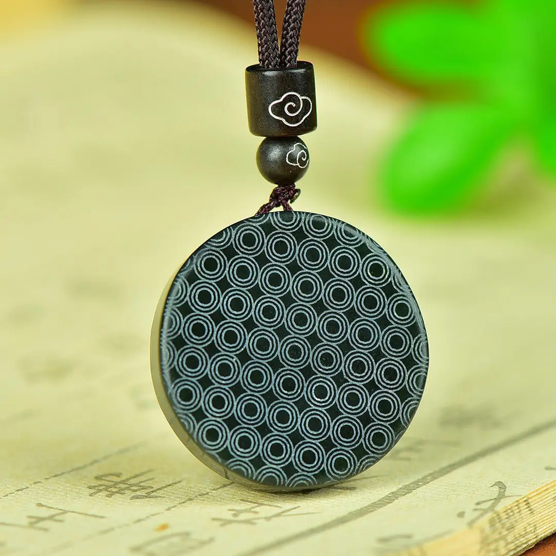 Hetian Jade Eight Diagram Pendant Black — feature 6