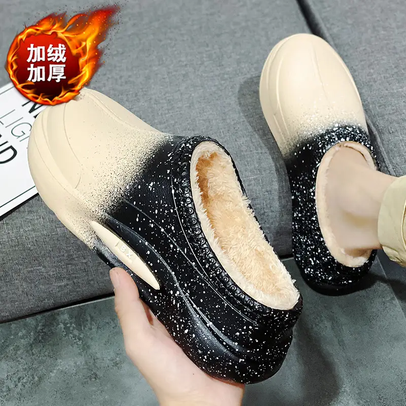 Waterproof Cotton Slippers Bag with Men's Feeling Comfortable Home fleece-lined Warm Cotton Shoes Lightweight Lazy Shoes Wool Slippers - Image 2