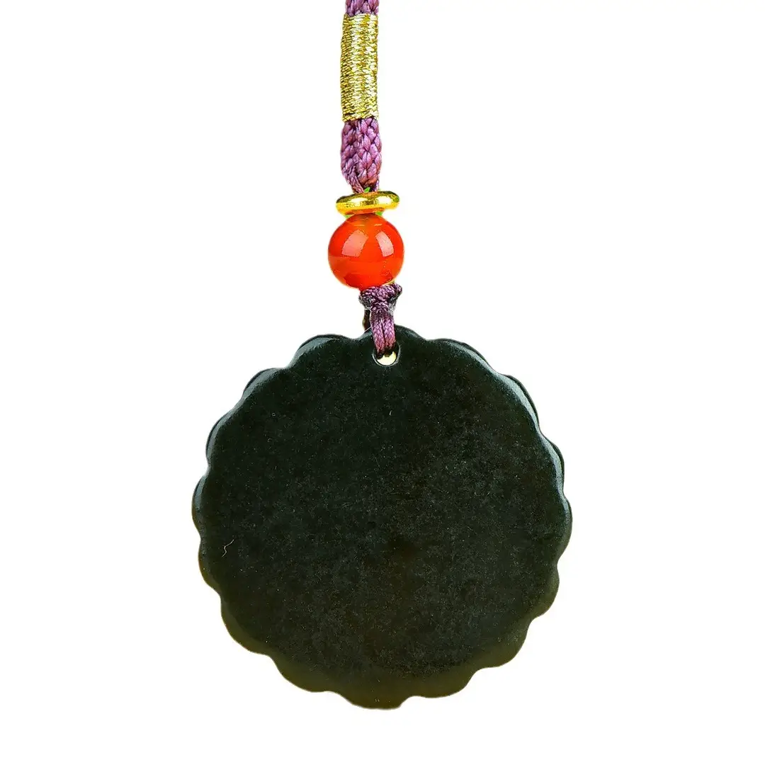 Hetian Jade Flower Pendant Black Red String - Image 5