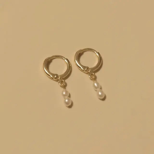 Women French Pearl Ear Buckle Earrings Copper Plated 14k Gold - Image 2