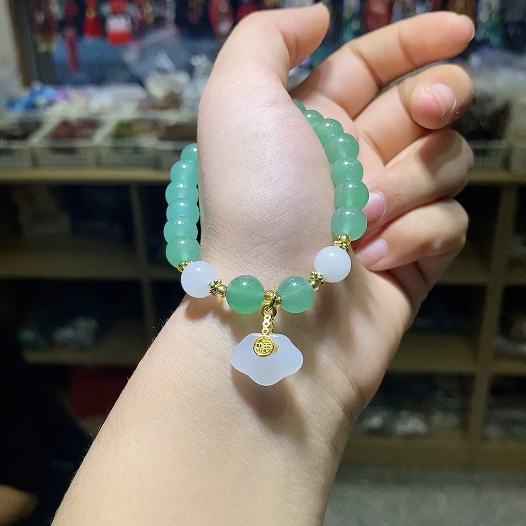 Dongling Jade Bracelet Green White Pearl Design