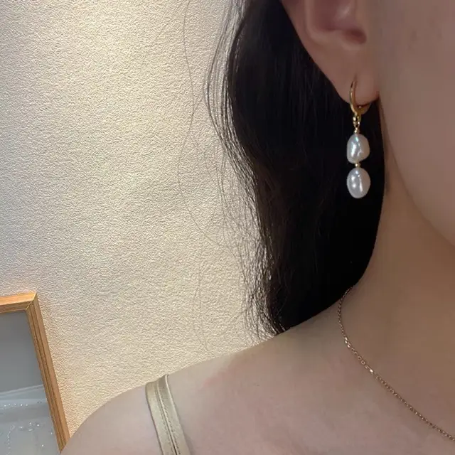 Natural Baroque Pearl Earrings for Women - Image 2