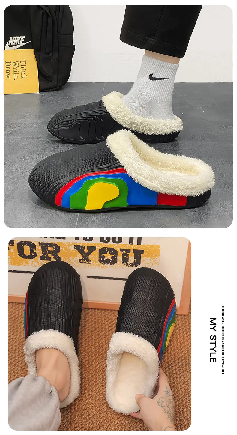 Cotton Slippers Men's Winter Couple's Feeling fleece-lined Warm Waterproof Trendy Lazy Shoes Parent-Child Mao Mao Slippers — feature 10