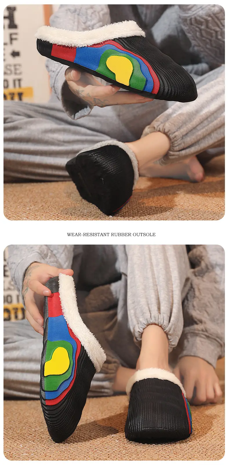 Cotton Slippers Men's Winter Couple's Feeling fleece-lined Warm Waterproof Trendy Lazy Shoes Parent-Child Mao Mao Slippers — feature 11