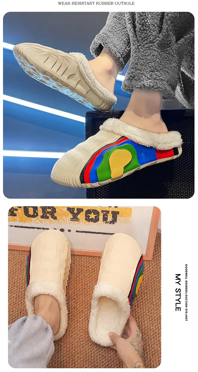 Cotton Slippers Men's Winter Couple's Feeling fleece-lined Warm Waterproof Trendy Lazy Shoes Parent-Child Mao Mao Slippers — feature 12