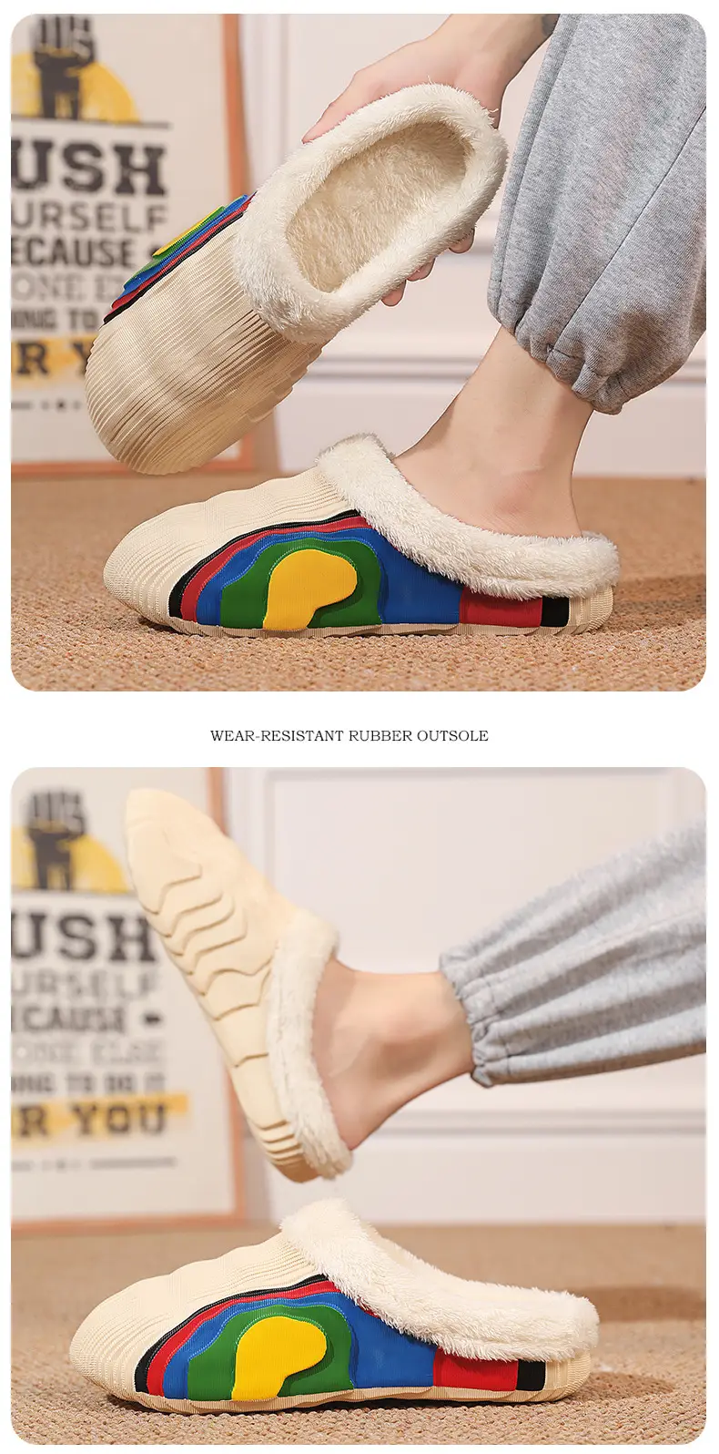 Cotton Slippers Men's Winter Couple's Feeling fleece-lined Warm Waterproof Trendy Lazy Shoes Parent-Child Mao Mao Slippers — feature 13