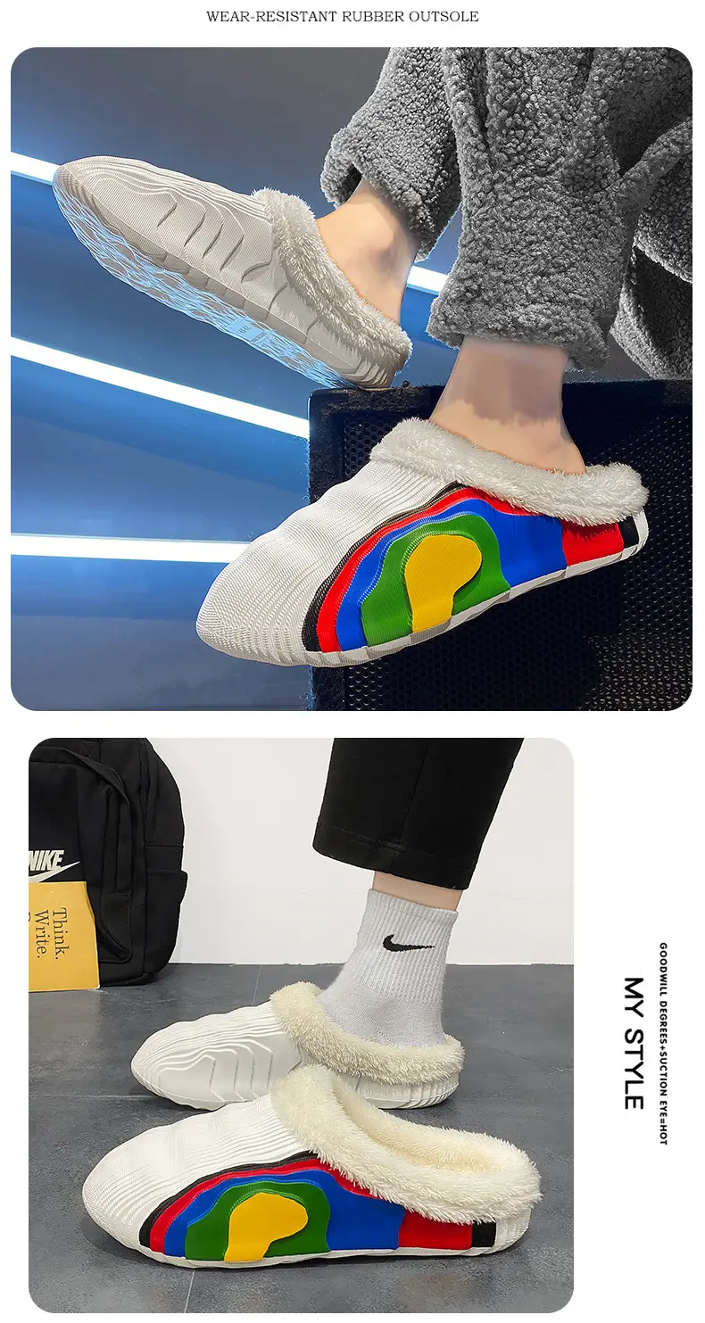 Cotton Slippers Men's Winter Couple's Feeling fleece-lined Warm Waterproof Trendy Lazy Shoes Parent-Child Mao Mao Slippers — feature 14
